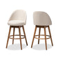 Carra Bar Stool Set Mid-Century Modern Light Beige Fabric Upholstered Walnut-Finished Wood 2-Piece