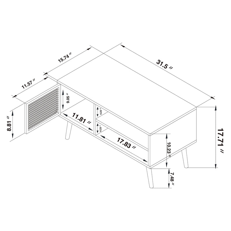 Yuna Coffee Table - Mid-Century Modern Design with Natural Brown Wood and Black Metal, Features 1-Door Storage Solution