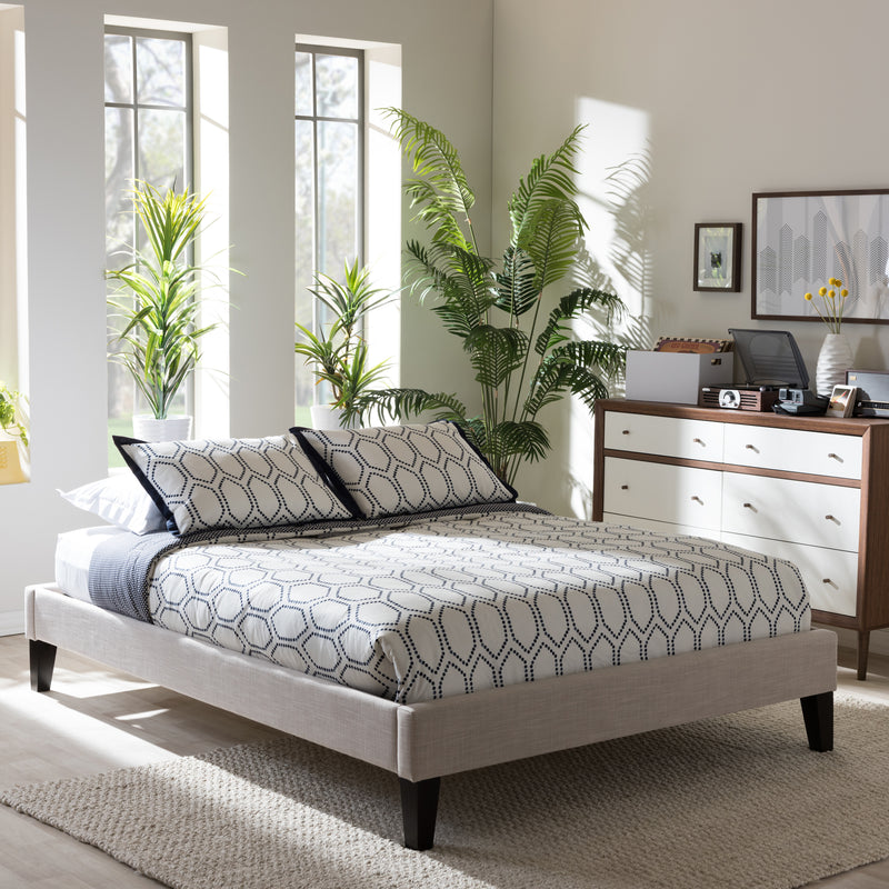 Lancashire Bed Frame - Modern and Contemporary Beige Linen Fabric Upholstered Design with Tapered Legs