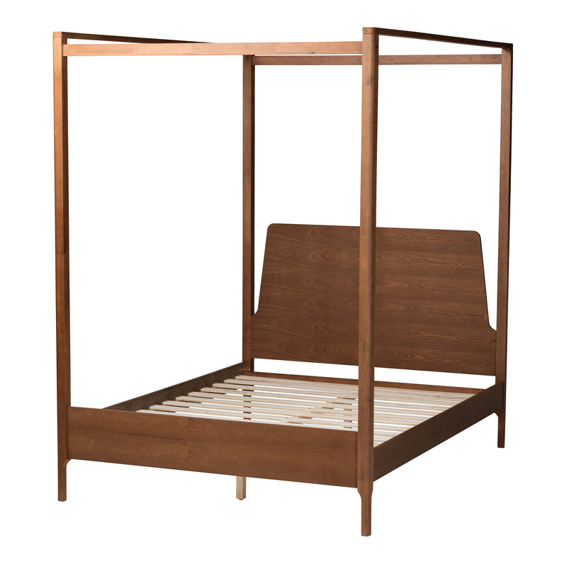 Roman Classic Queen Size Canopy Bed in Ash Walnut Wood with Traditional Design