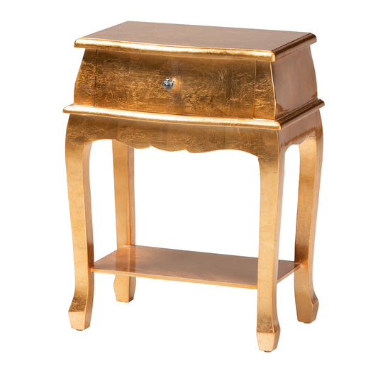 Harriet End Table Classic and Traditional Gold Finished Wood 1-Drawer