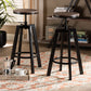 Maritta Vintage Industrial Rustic Bar Stool Set 2-Piece Adjustable Swivel Design with Walnut Wood and Black Metal Frame