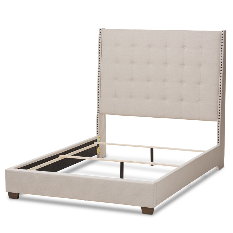 Georgette King Bed - Modern and Contemporary Light Beige Fabric Upholstered