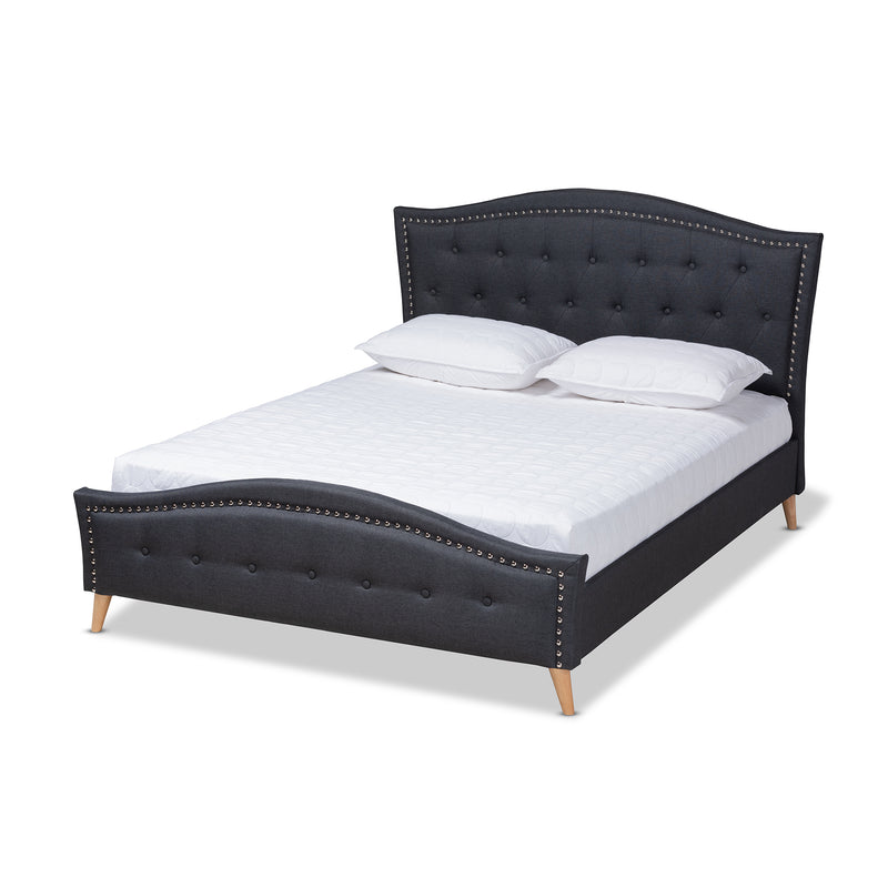 Felisa Platform Bed - Modern and Contemporary Beige Fabric Upholstered with Button Tufting