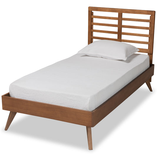 Eris Twin Size Platform Bed in Mid-Century Modern Walnut Brown Wood with Sleek Design and Sturdy Construction