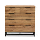 Franklin 5-Drawer Bedroom Chest in Modern Style with Oak Wood and Black Metal Accents