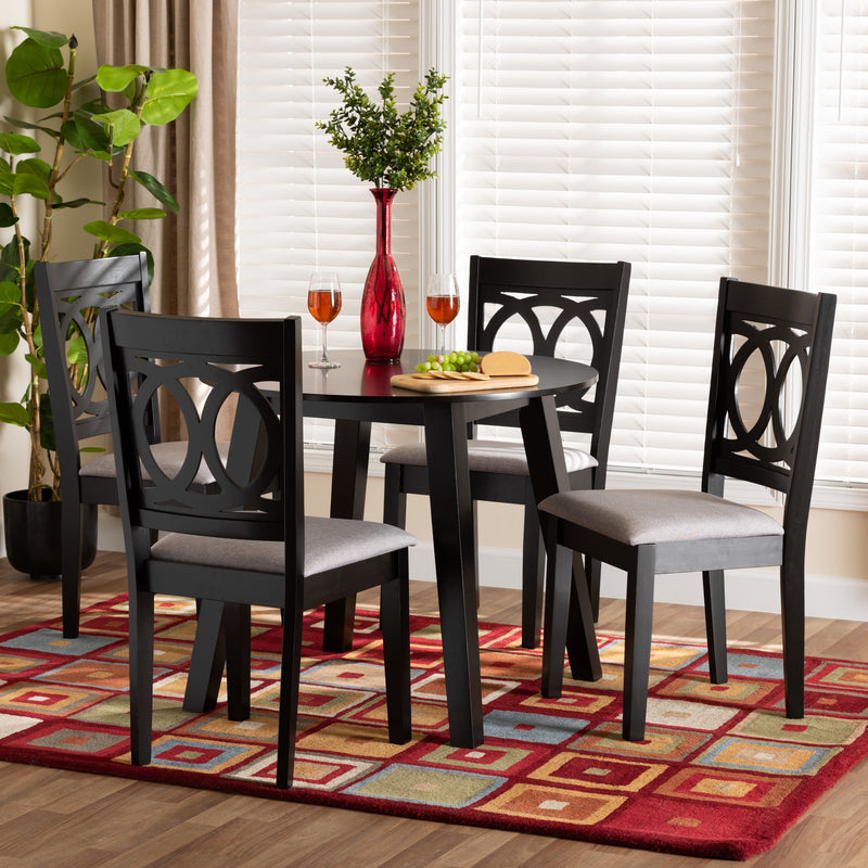 Louisa Dining Set Modern Grey Fabric and Dark Brown Finished Wood 5-Piece Dining Room Furniture for Stylish Home Decor