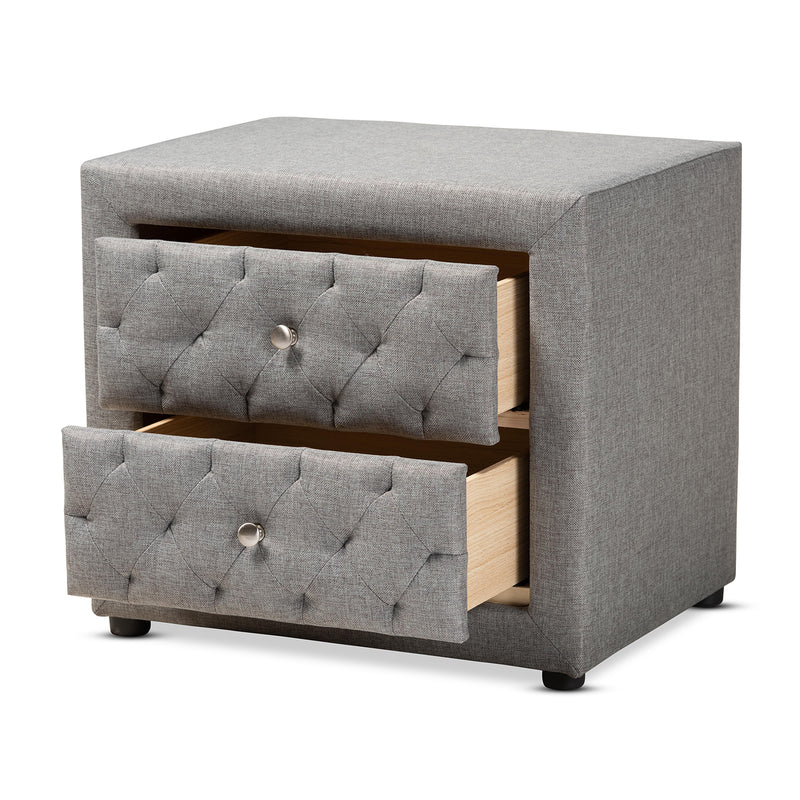 Lepine Nightstand - Modern and Contemporary Gray Fabric Upholstered 2-Drawer Wood Design