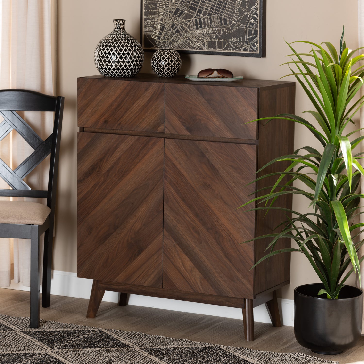 Hartman Shoe Cabinet Mid-Century Modern Design in Walnut Brown Finished Wood for Stylish Storage Solutions