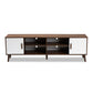 Quinn Mid-Century Modern TV Stand Two-Tone White and Walnut Finished 2-Door Wood Entertainment Center for Living Room