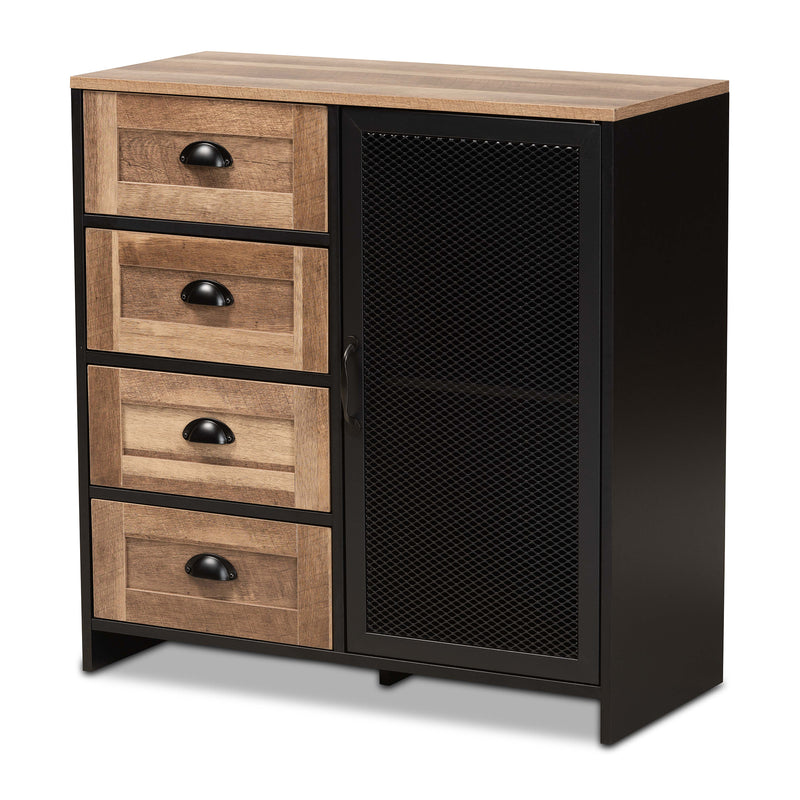 Connell Sideboard Buffet - Modern Industrial Design with Two-Tone Natural Brown and Black Wood and Metal Accents