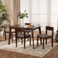 Camilla Dining Set Mid-Century Modern 5-Piece Warm Grey Fabric Dark Brown Finished Wood