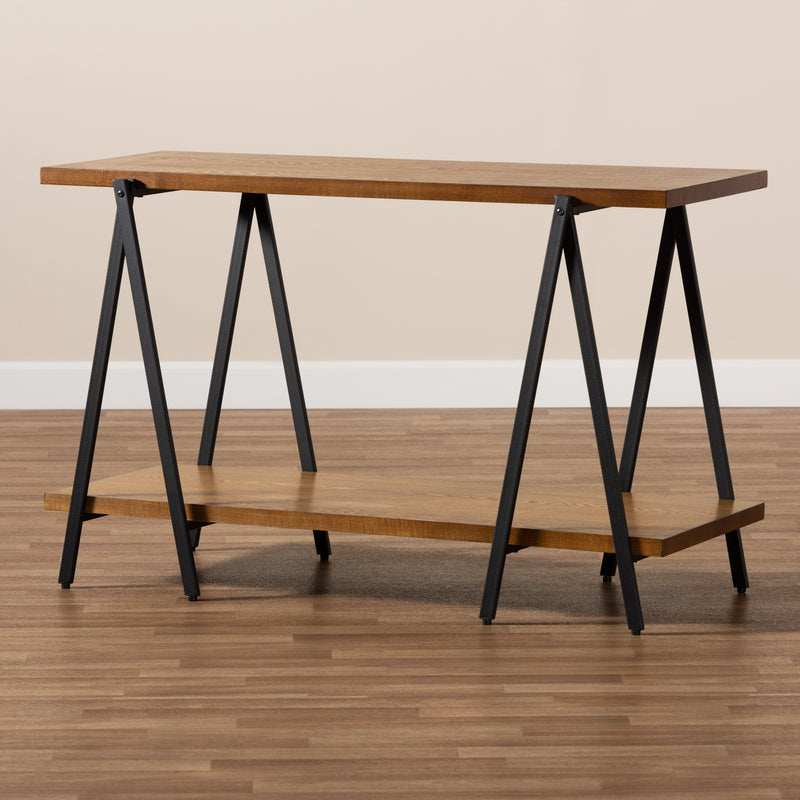 Britton Console Table Rustic Industrial Design with Walnut Wood and Black Metal Accents