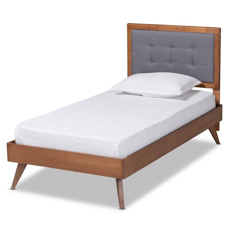 Alida Platform Bed - Mid-Century Modern Dark Grey Fabric Upholstered with Walnut Brown Finished Wood