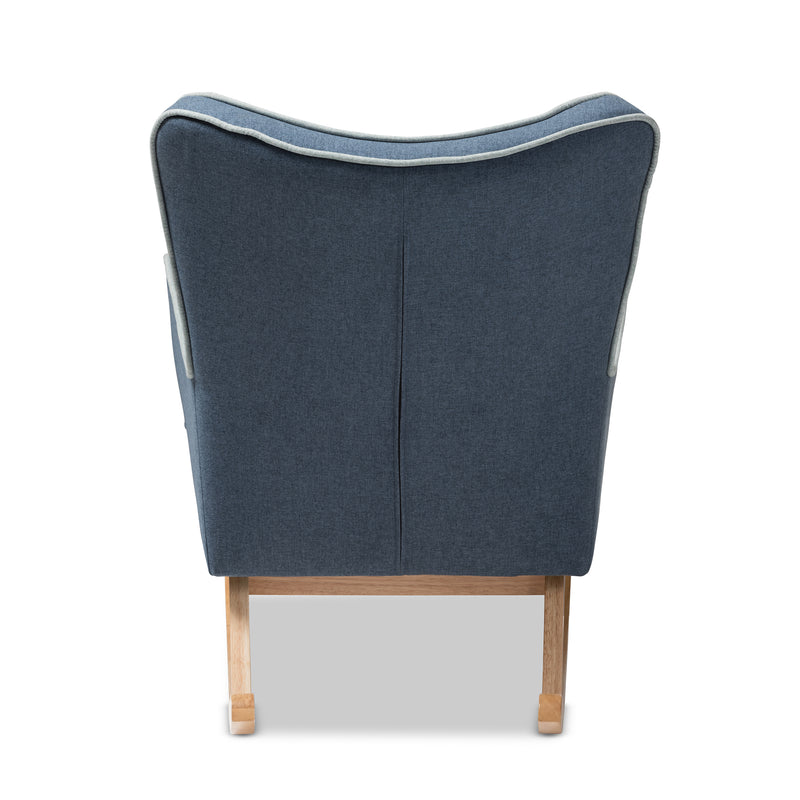 Zoelle Rocking Chair Mid-Century Modern Blue Fabric Upholstery with Natural Finish