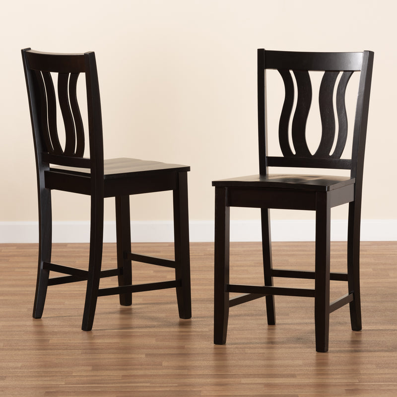 Fenton Counter Stool Set Modern and Contemporary Dark Brown Finished Wood 2-Piece