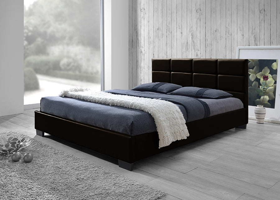 Vivaldi Bed Frame - Modern and Contemporary Dark Brown Faux Leather Padded Platform Base