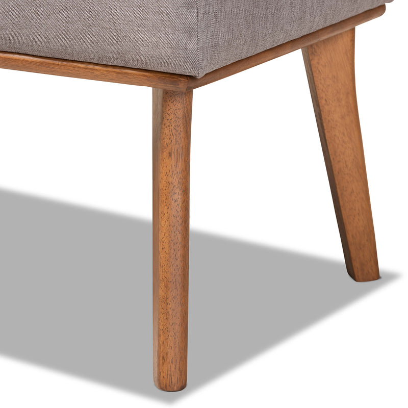 Odessa Dining Bench Mid-Century Modern Design Grey Fabric Upholstery Walnut Brown Finished Wood