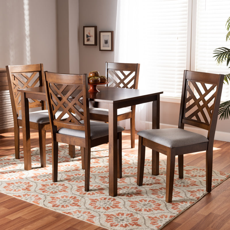 Caron Dining Set Modern and Contemporary Gray Fabric Upholstered Espresso Brown Finished Wood 5-Piece