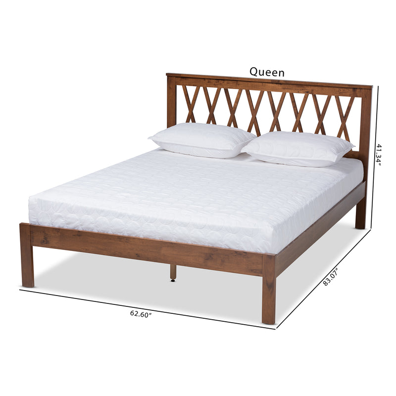 Malene Queen Size Platform Bed - Mid-Century Modern Walnut Finish, Stylish and Durable Bedroom Furniture