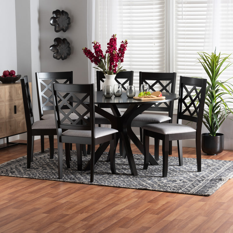 Jana Dining Set Modern Grey Fabric and Espresso Brown Finished Wood 7-Piece