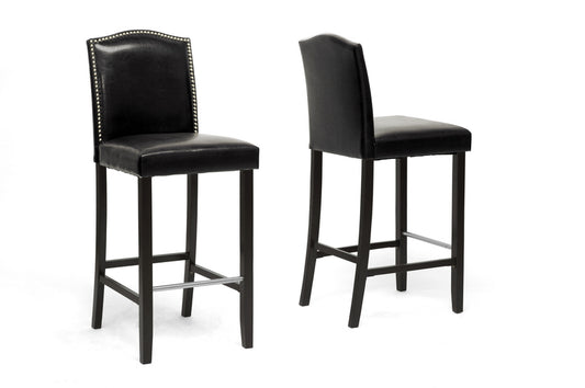 Libra Bar Stool Black Modern with Nail Head Trim Set of 2