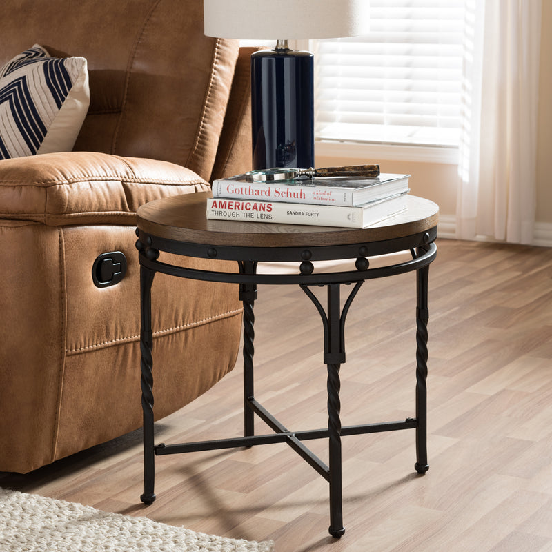 Austin Vintage Industrial Round End Table in Antique Bronze Finish - Stylish Accent for Living Room or Bedroom