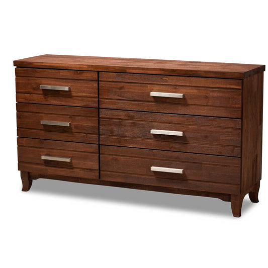 Ella Modern 6-Drawer Dresser in Warm Oak Brown Finish, Stylish Storage Solution for Your Bedroom