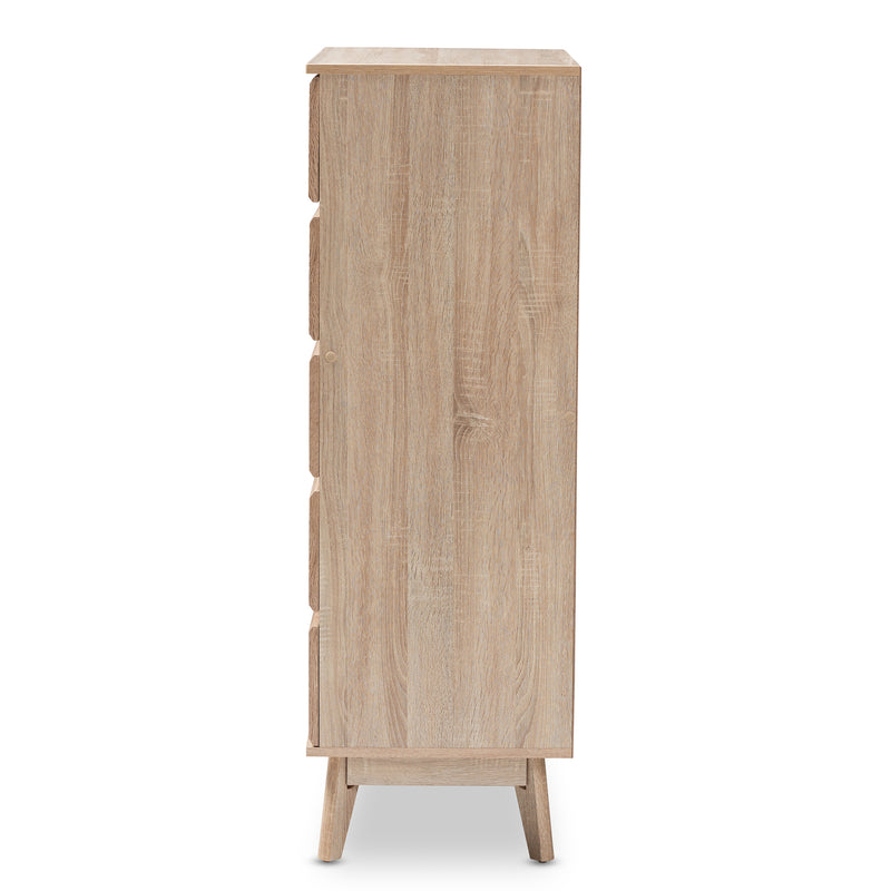 Miren Mid-Century Modern 5-Drawer Chest in Light Oak and Dark Grey Finish - Stylish Storage for Bedroom or Living Room