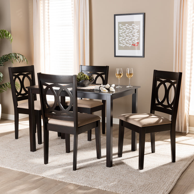 Lenoir Dining Set Modern Contemporary Gray Fabric Upholstered Espresso Brown Finished Wood 5-Piece