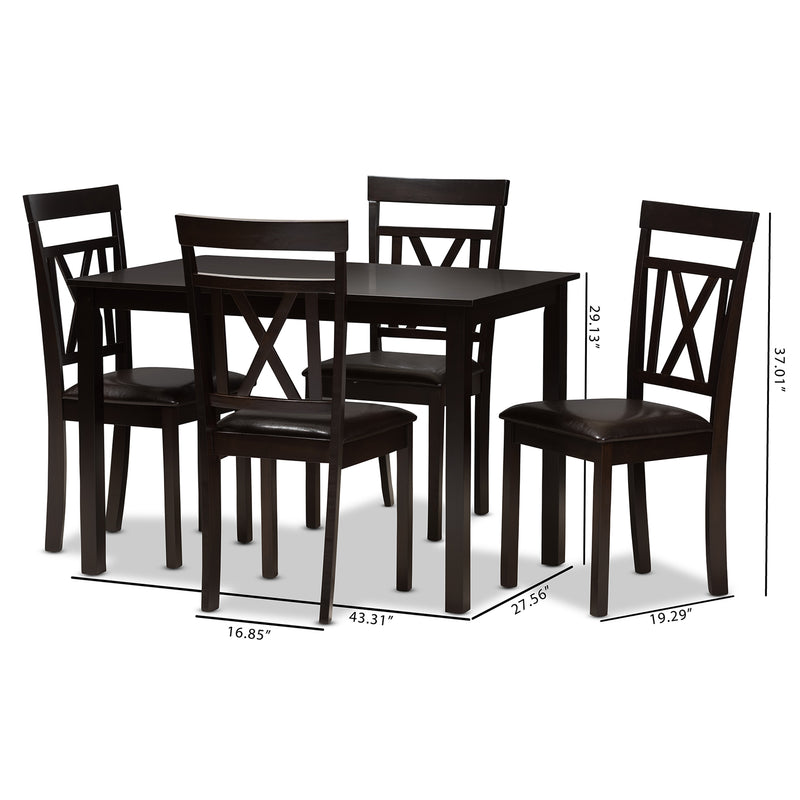 Rosie Dining Set Modern Contemporary Dark Brown Faux Leather Upholstered 5-Piece