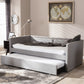 Raymond Sofa Daybed - Modern Grey Fabric Design with Nail Head Trim and Roll-Out Trundle for Guest Bed Convenience