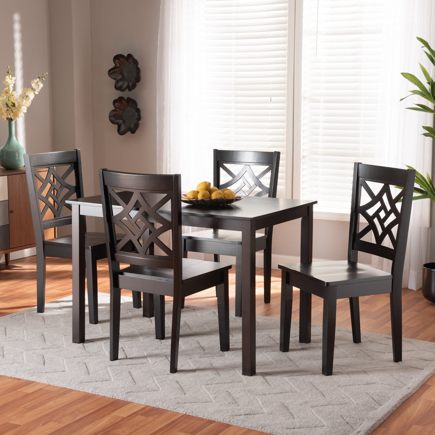 Nicolette Dining Set Modern and Contemporary Dark Brown Finished Wood 5-Piece