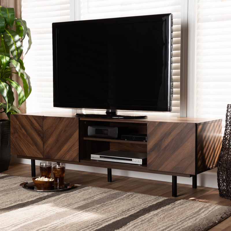 Berit Mid-Century Modern TV Stand in Walnut Brown Wood with Storage and Stylish Design