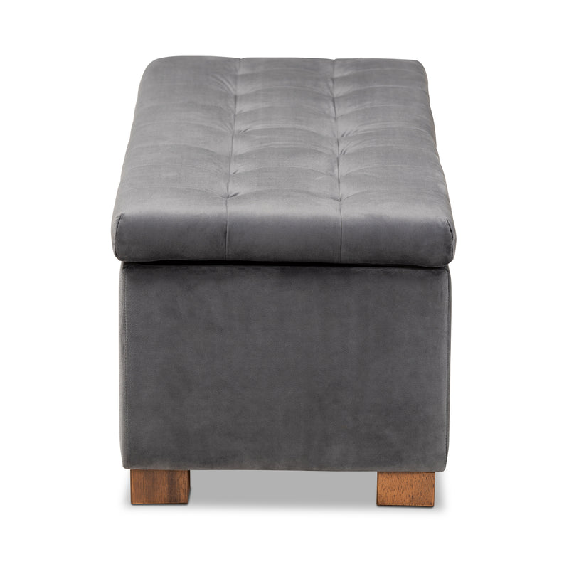 Roanoke Ottoman Modern and Contemporary Grey Velvet Fabric Upholstered Grid-Tufted Storage Bench