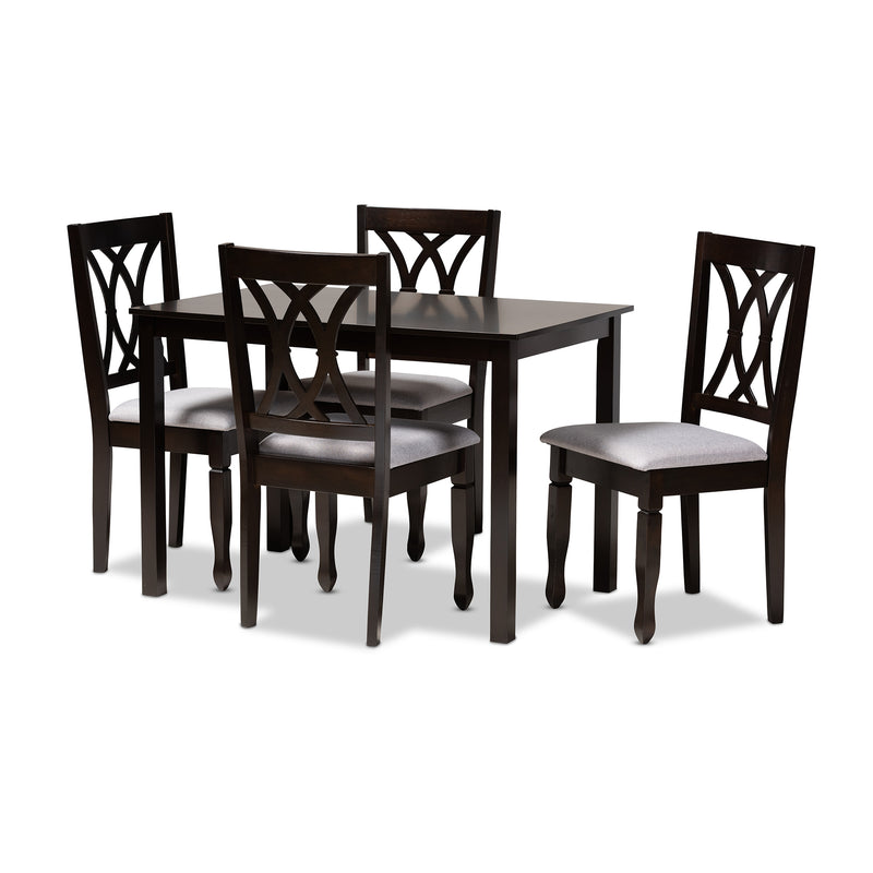 Reneau Dining Set Modern Contemporary Gray Fabric Upholstered Espresso Brown Finished Wood 5-Piece