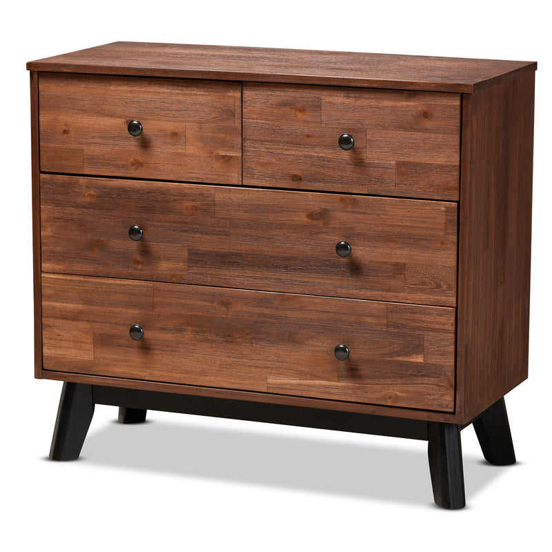 Calla 4-Drawer Wood Dresser in Modern Brown and Black Oak Finish, Stylish Storage for Bedroom or Living Room