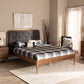 Diantha King Size Platform Bed - Classic Dark Grey Fabric Upholstery with Walnut Brown Wood Frame for Elegant Bedroom Décor