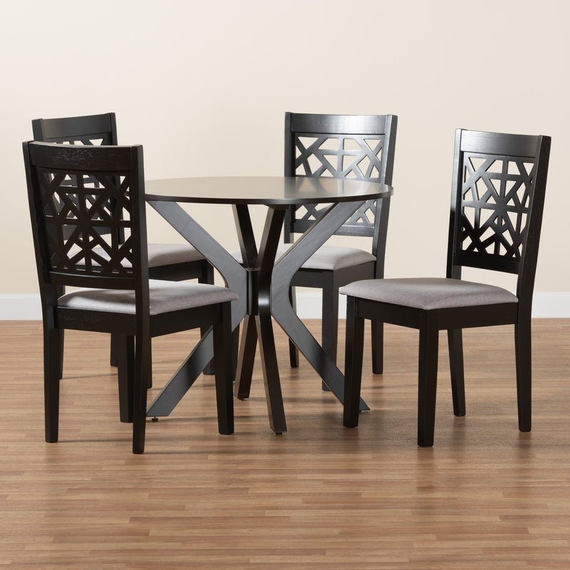 Karel Dining Set Modern Grey Fabric and Espresso Brown Finished Wood 5-Piece