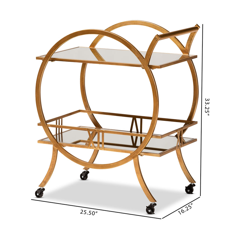 Arsene Mobile Bar Cart - Modern 2-Tier Design with Antique Gold Finish