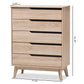 Fella Mid-Century Modern 5-Drawer Chest in Two-Tone Oak and Grey Finish for Stylish Bedroom Storage