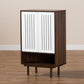 Meike Shoe Cabinet - Mid-Century Modern Two-Tone Walnut Brown and White Wood with 2 Doors for Stylish Storage Solutions