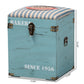 Caye Vintage Storage Trunk Ottoman Striped Fabric Upholstered with Light Blue Wood Finish