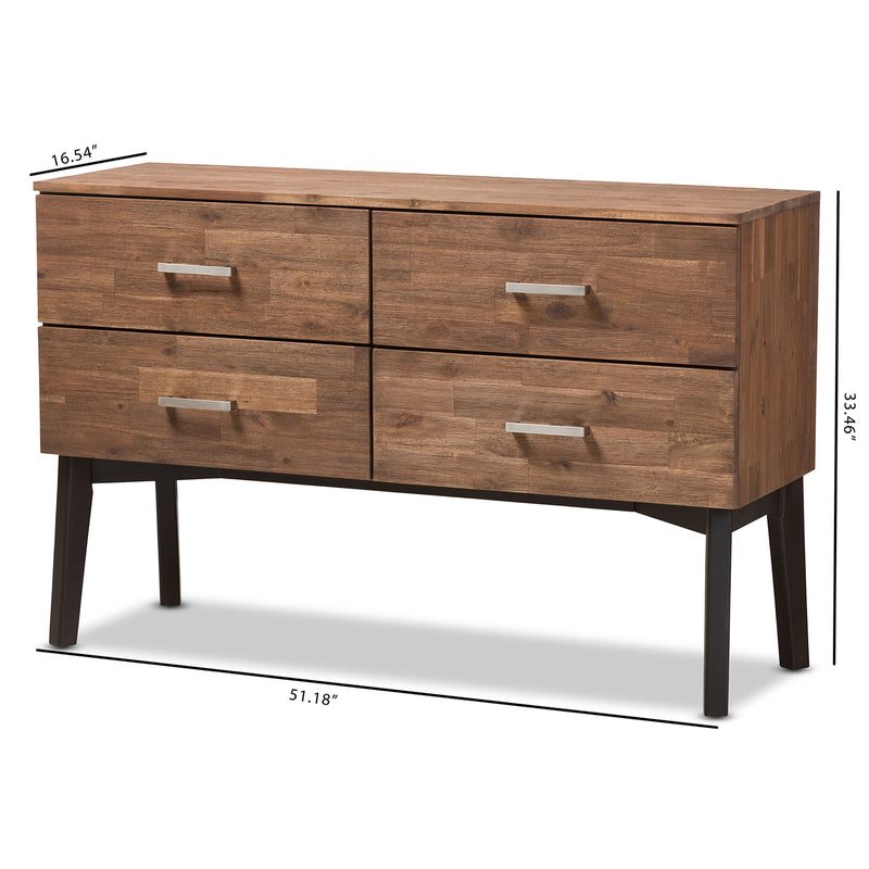 Selena Mid-Century Modern Dresser Brown Wood 4-Drawer Storage Chest for Bedroom or Living Room