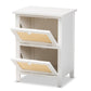 Sariah End Table - Mid-Century Modern Design with White Wood and Rattan, 2-Door Storage for Living Room or Bedroom