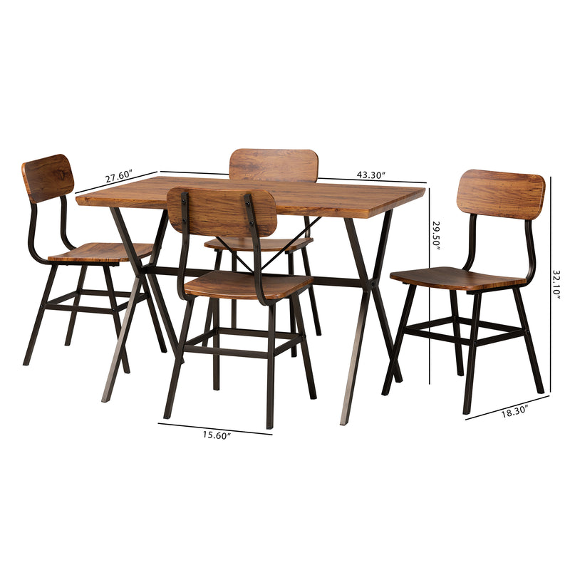 Irwin 5-Piece Dining Set Modern Industrial Design with Walnut Brown Wood and Black Metal Accents