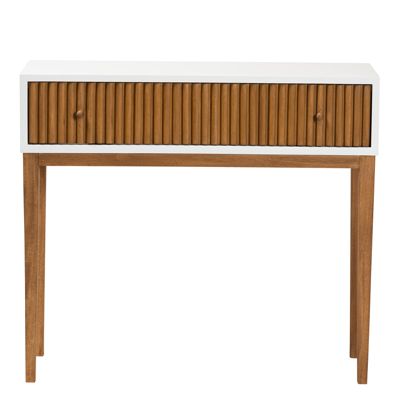 Odile Console Table - Mid-Century Modern Two-Tone Natural Brown and White Bayur Wood with 1 Drawer for Stylish Storage and Display