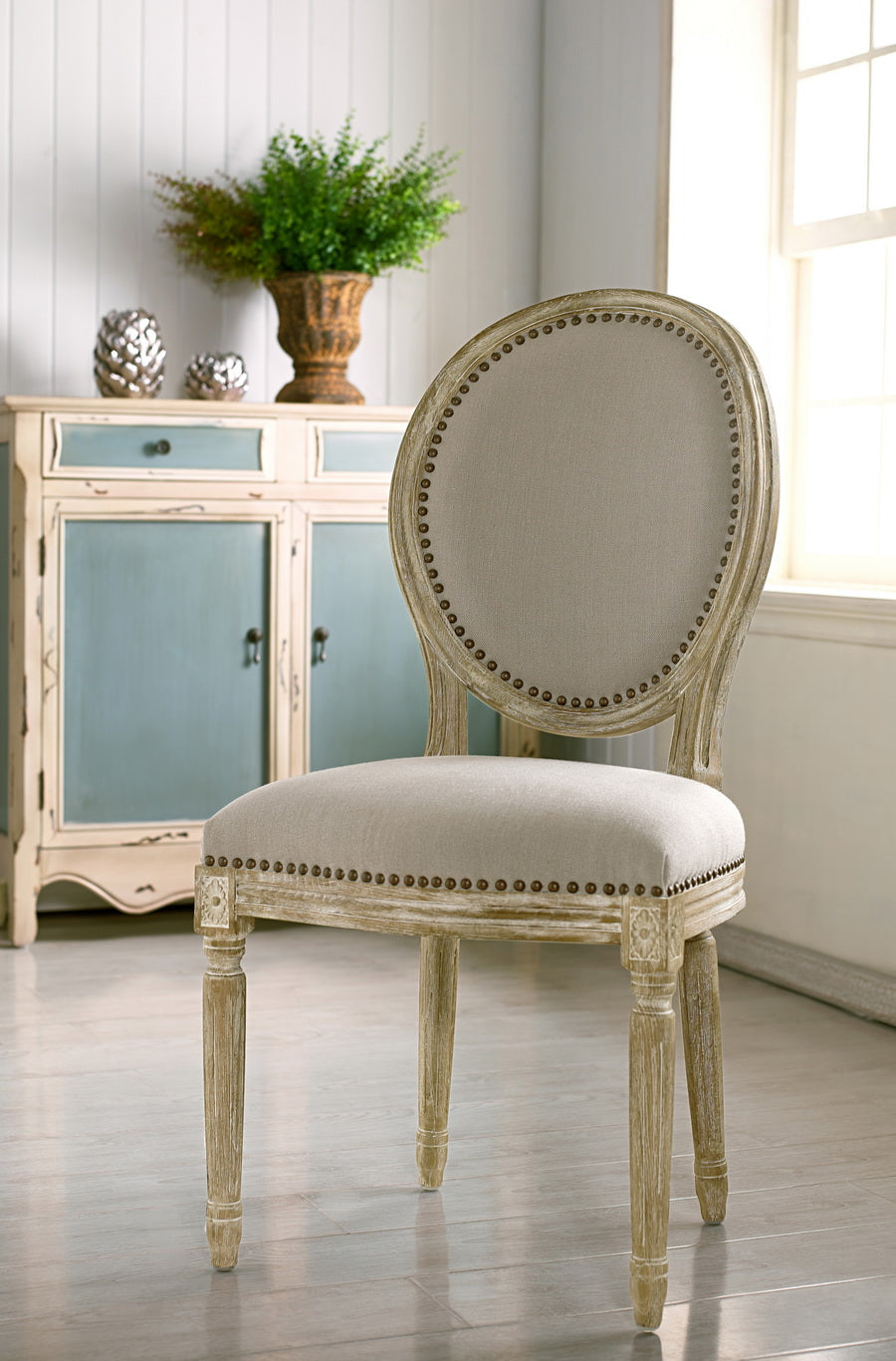 Clairette Wood Traditional French Accent Chair - Round Design, Elegant Upholstery, Vintage Style Home Decor Furniture