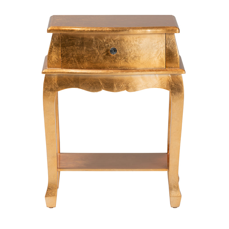 Harriet End Table Classic and Traditional Gold Finished Wood 1-Drawer