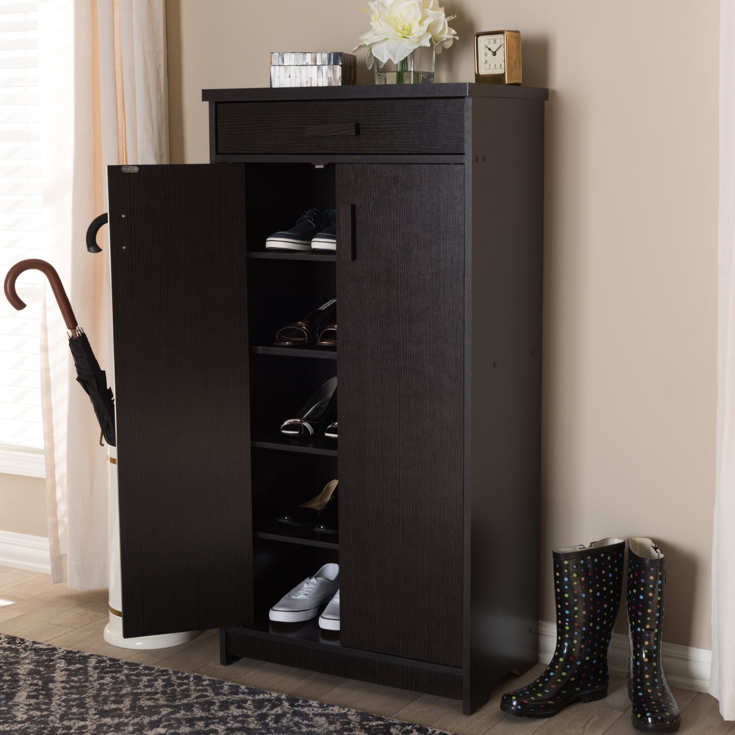 Bienna Shoe Cabinet - Modern Wenge Brown Storage Solution for Organizing Footwear